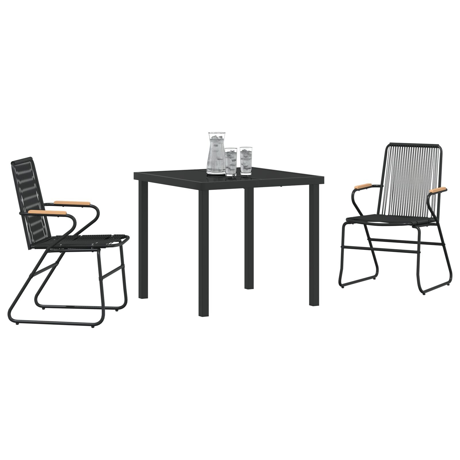 3-Delige Tuin Eetset Zwart Pvc Rattan