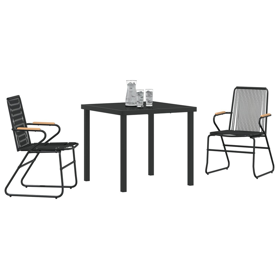 3-Delige Tuin Eetset Zwart Pvc Rattan