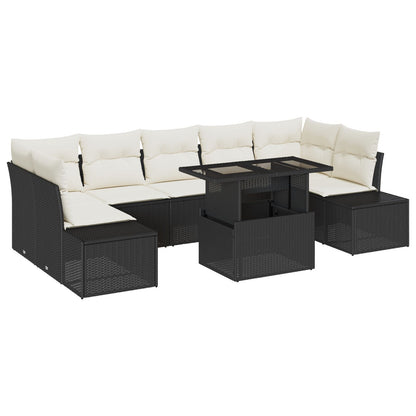 8-Delige Tuin Sofa Set Met Kussens Zwart Poly Rattan
