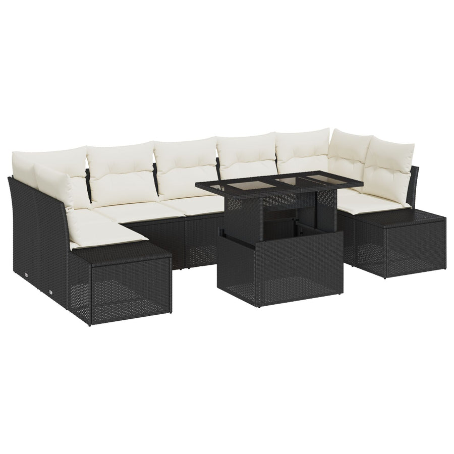 8-Delige Tuin Sofa Set Met Kussens Zwart Poly Rattan
