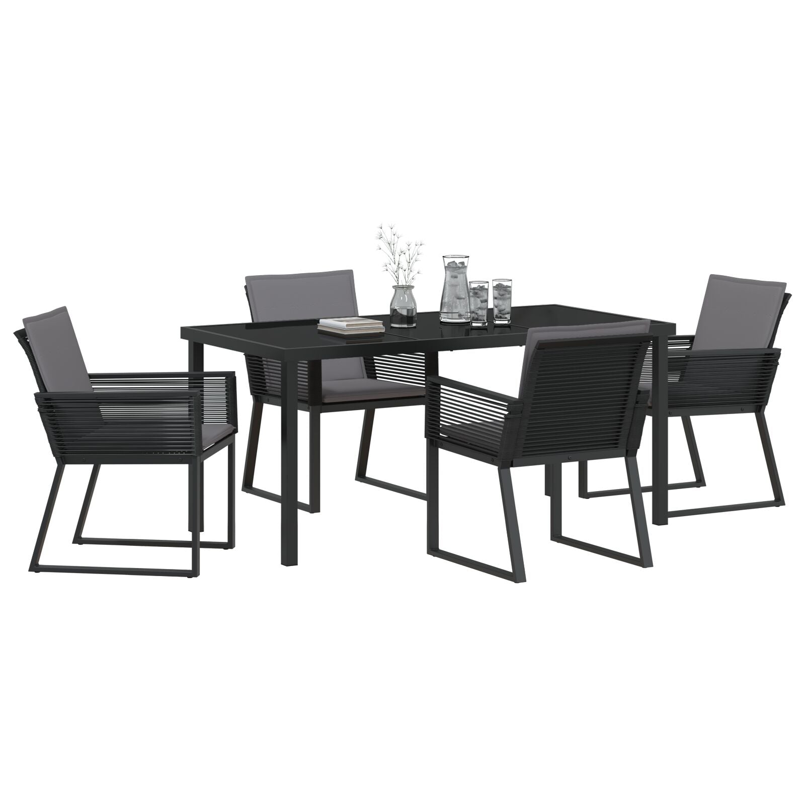 5-Delige Tuin Dining Set Met Kussens Zwart Poly Rattan