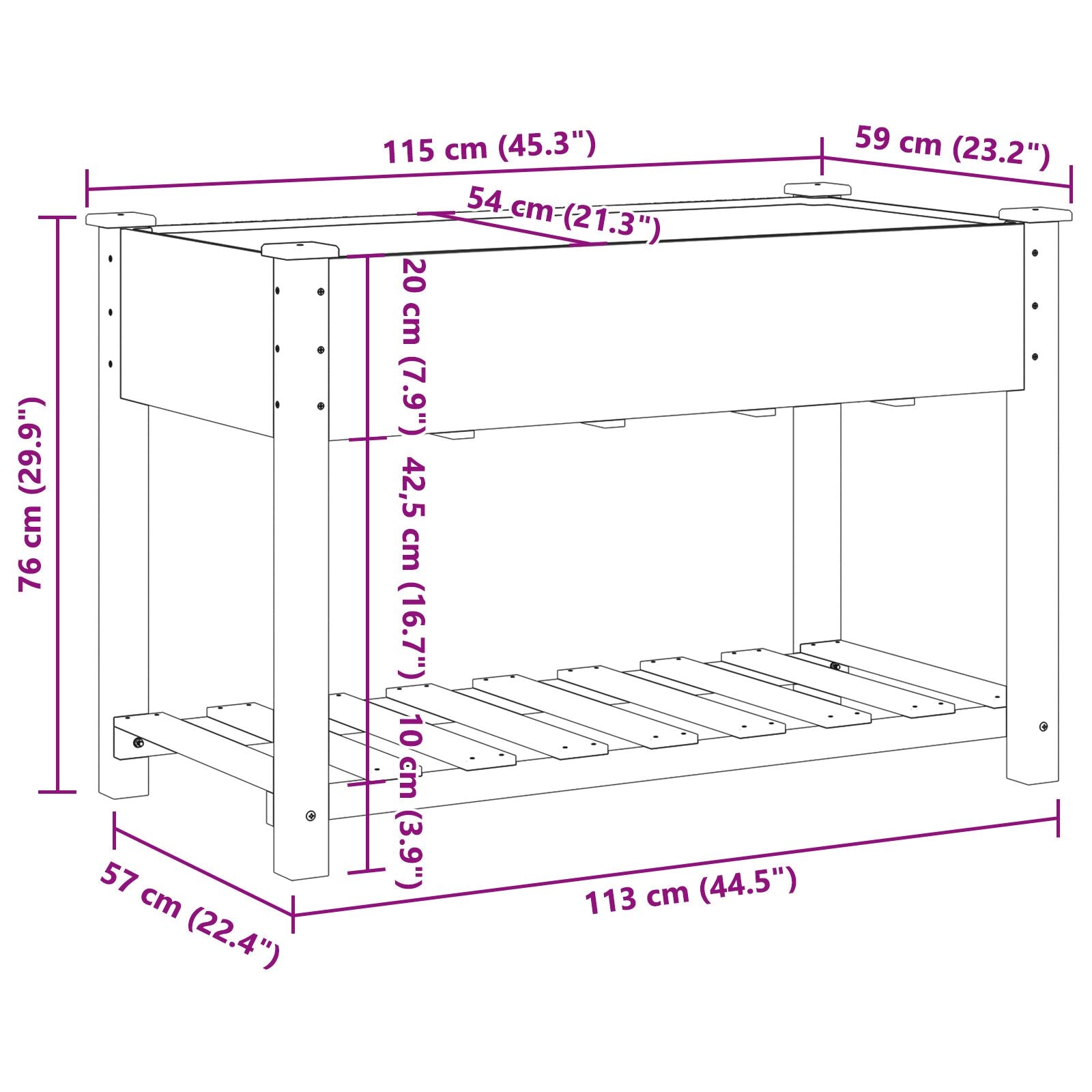 Tuinbak Met Rek 115X59X76 Cm Massief Houten Vuurhout 115 x 59 x 76.5 cm
