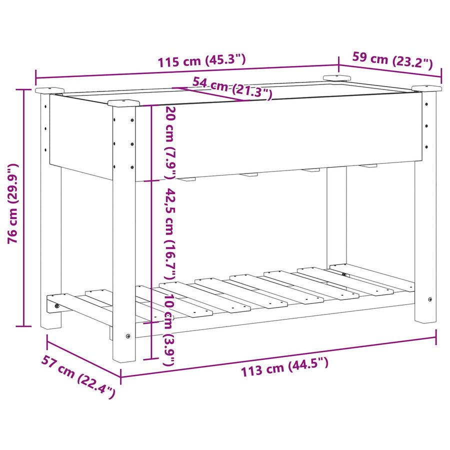 Tuinbak Met Rek 115X59X76 Cm Massief Houten Vuurhout 115 x 59 x 76.5 cm