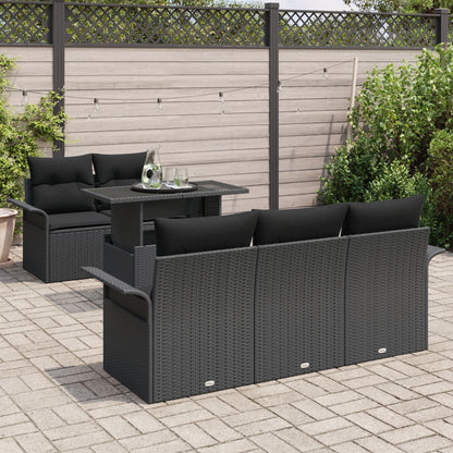 6 Delige Tuin Sofa Set Met Kussens Zwarte Poly Rattan