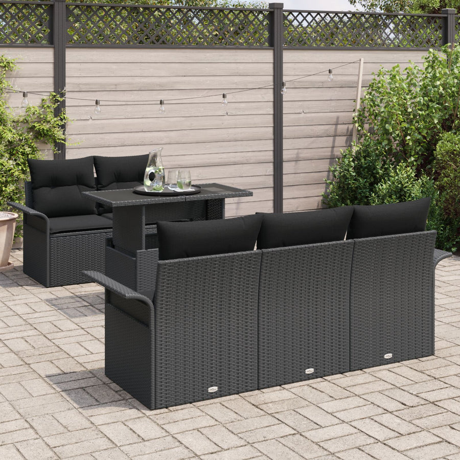 6 Delige Tuin Sofa Set Met Kussens Zwarte Poly Rattan