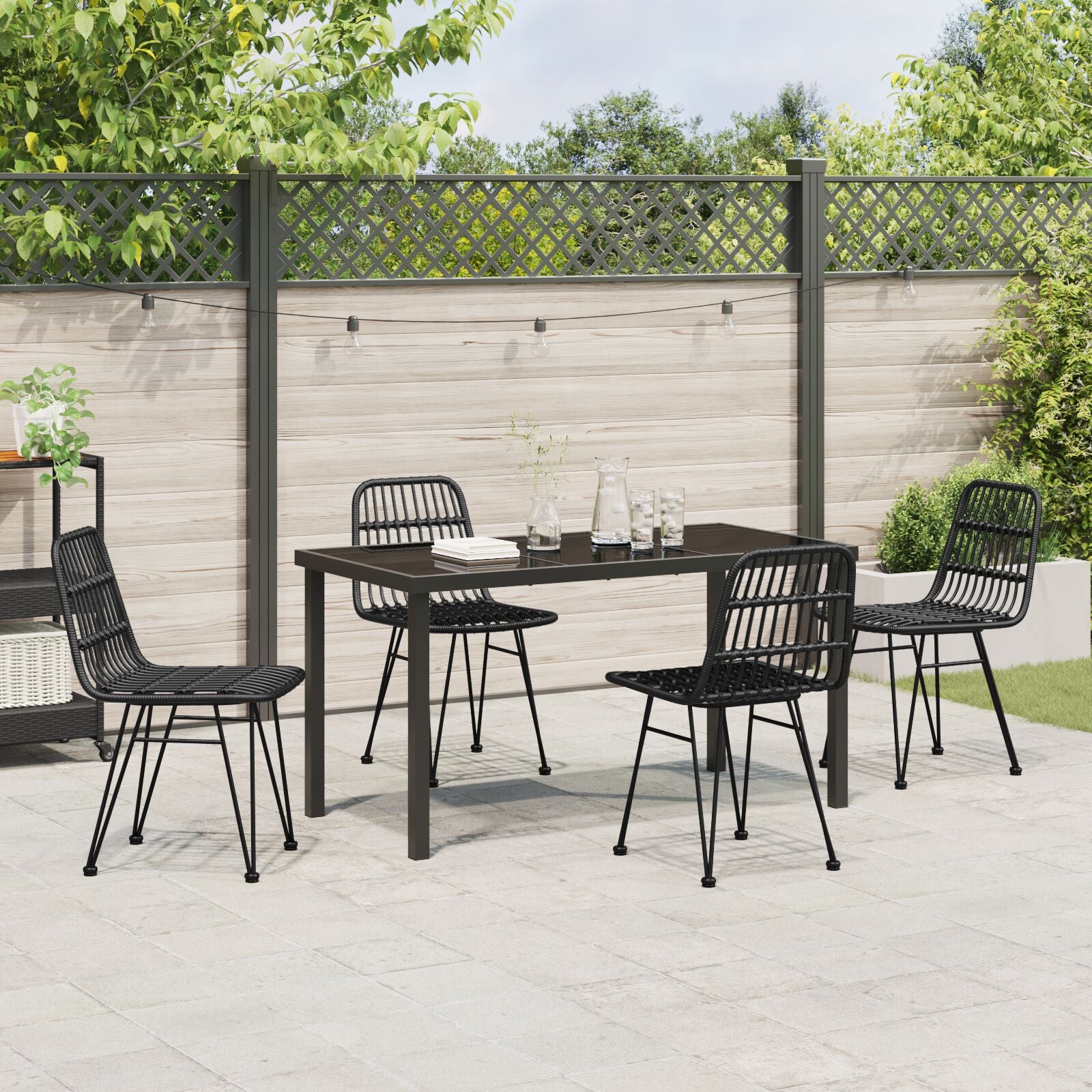 5-Delige Tuin Eetset Zwart Poly Rattan