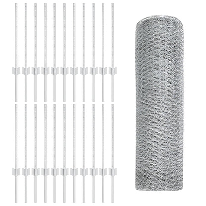 Hekpalen 11 St U-Channel 60 Cm Gegalvaniseerd Staal,  Zeshoekig Hek 0.5X50 M Gegalvaniseerd Staal