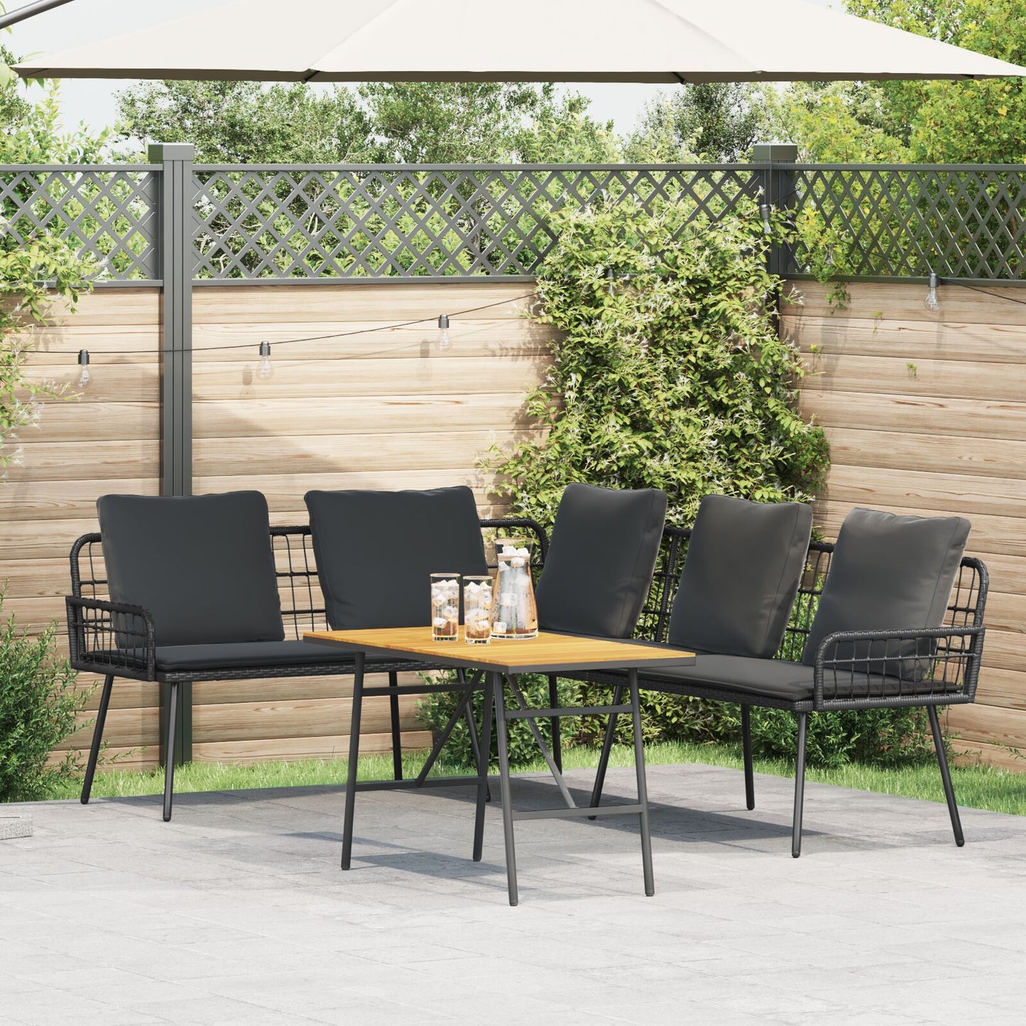 2-Delige Tuinbank Set Met Kussens Poly Rattan Zwart Bank + tafel