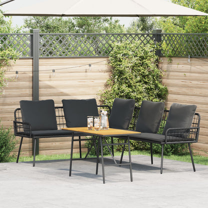 2-Delige Tuinbank Set Met Kussens Poly Rattan Zwart Bank + tafel