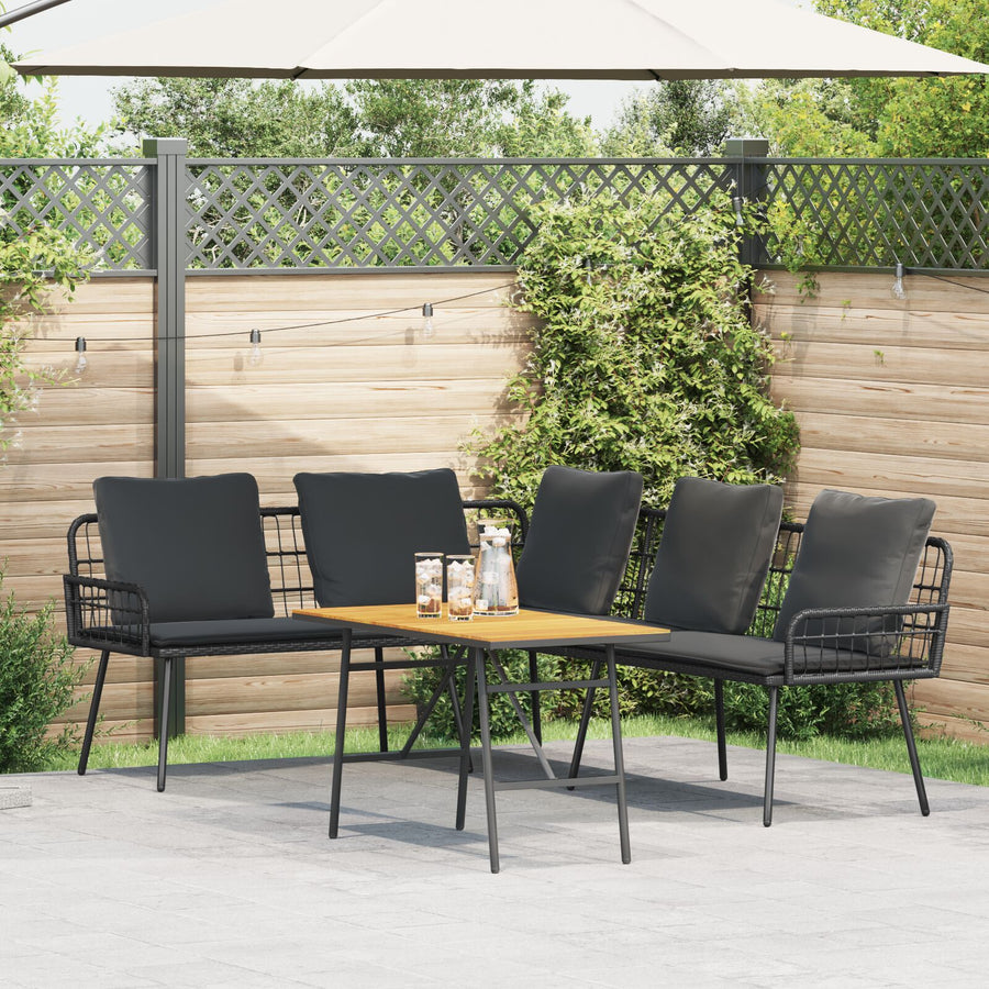 2-Delige Tuinbank Set Met Kussens Poly Rattan Zwart Bank + tafel