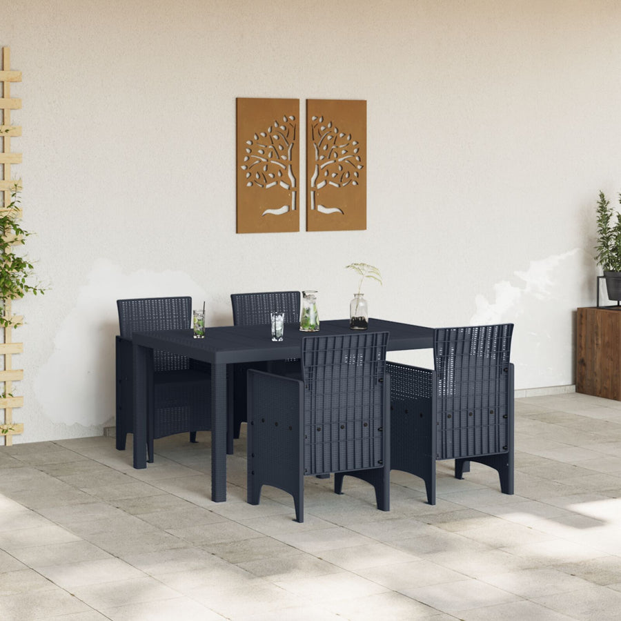 5-Delige Tuin Dinerset Antraciet Poly Rattan