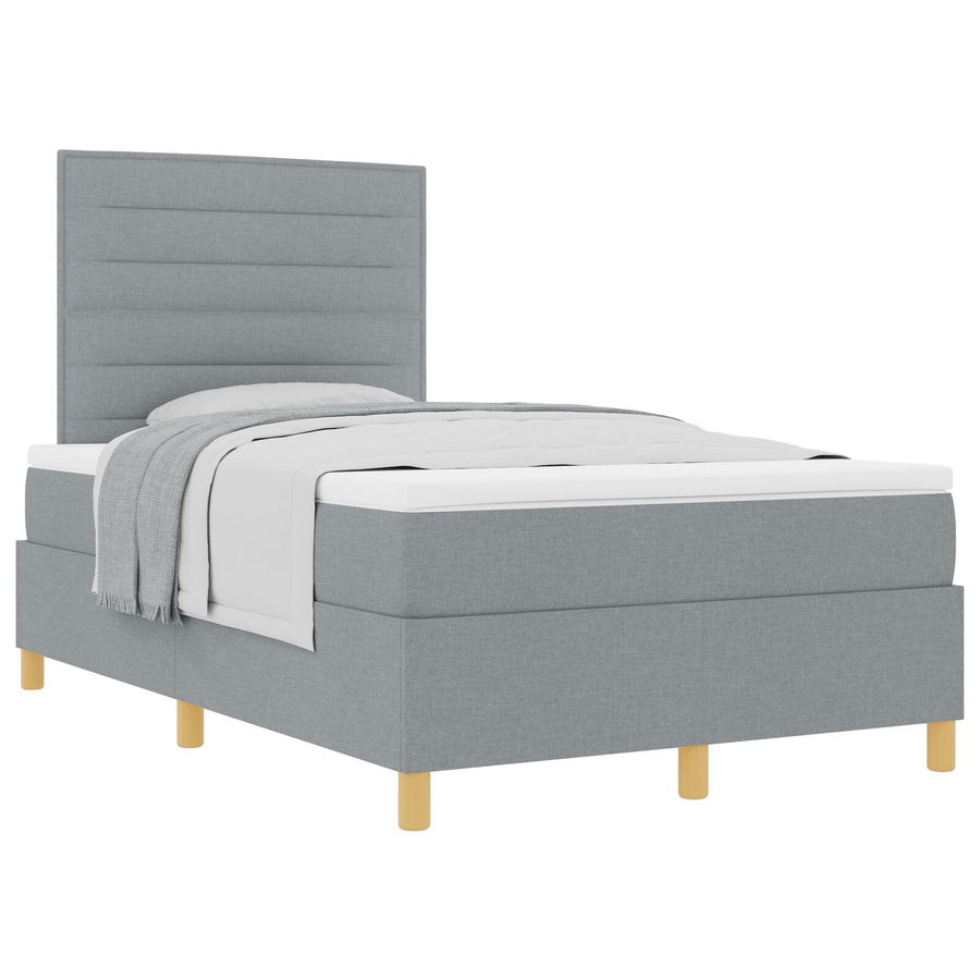Boxspring Bed Met Matras Lichtgrijs 120X200 Cm Stof Blauw