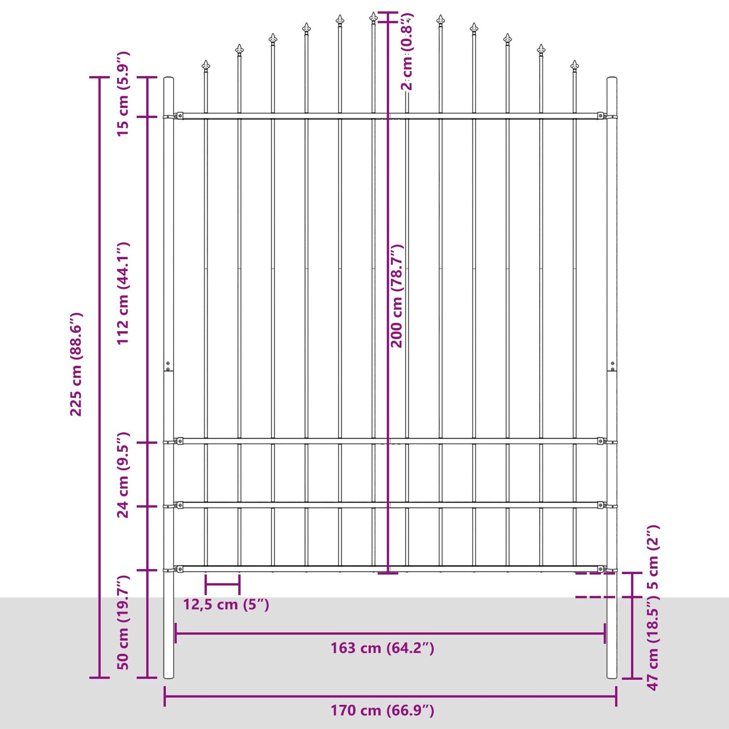 Tuinafstaking Met Hoepeltop 10,2X2 M Staal Wit 10.2 m 175-200 cm