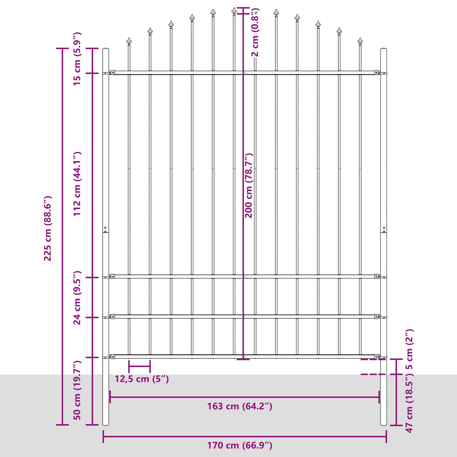 Tuinafstaking Met Hoepeltop 10,2X2 M Staal Wit 10.2 m 175-200 cm