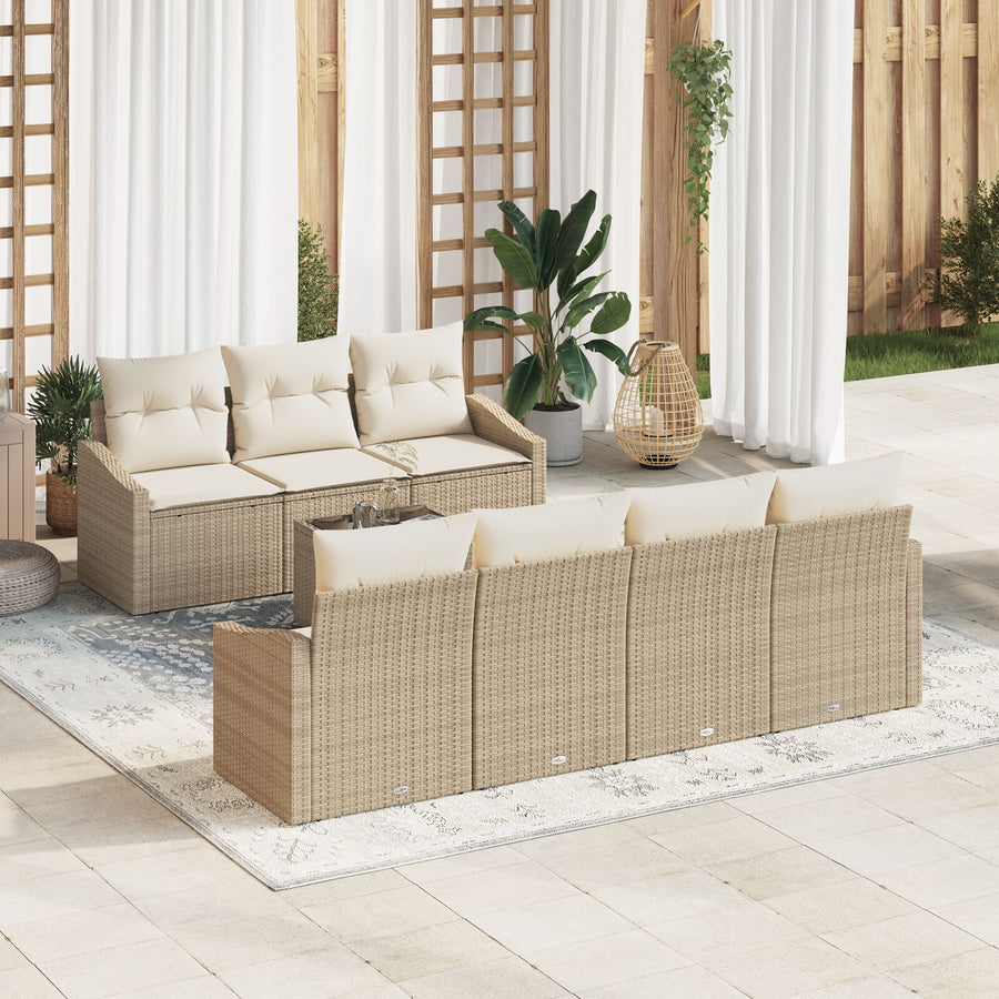 Tuin Sofa Set Set Van 8 Beige Rattan, Polyester Gegalvaniseerd Staal