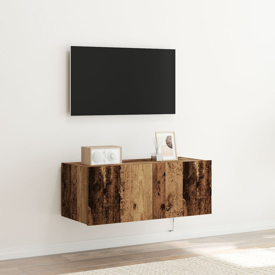Tv Wandkast Met Led Verlichting Oud Hout 80X35X31 Cm