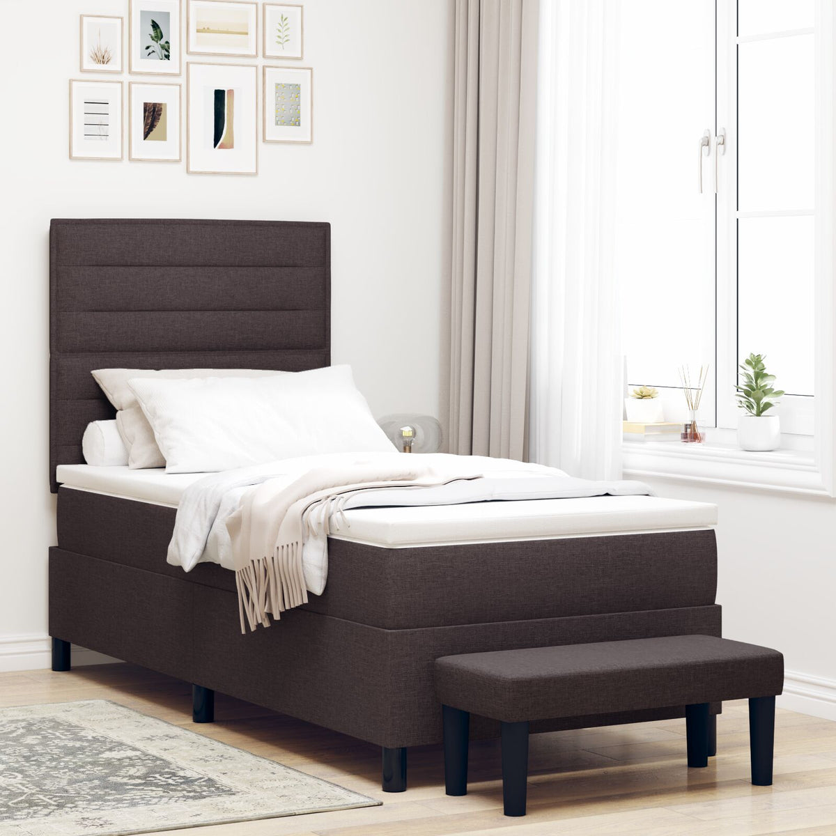 Boxspringbed Met Matras En Bank Stof Donkerbruin 90 x 190 cm Lijnen ontwerp