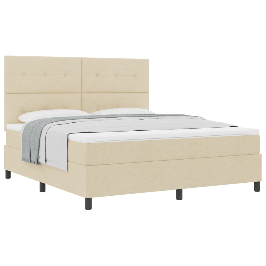 Boxspringbed Met Matras Super King Stof Crème 180 x 200 cm Knop tufted