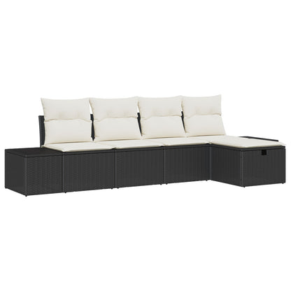5-Delige Tuin Sofa Set Met Kussens Zwart Poly Riet Wit