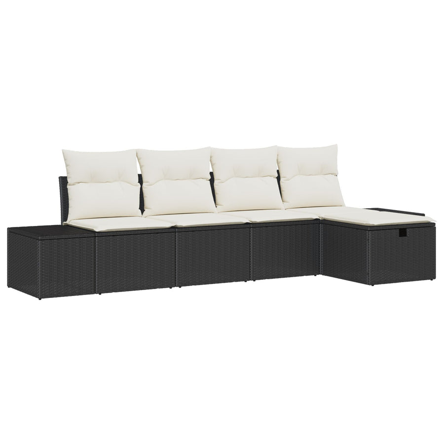 5-Delige Tuin Sofa Set Met Kussens Zwart Poly Riet Wit