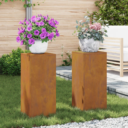 Buitenplantstands Pilaar 2 Stuks 24X24X55 Cm Verweringsstaal 2x (55 cm)
