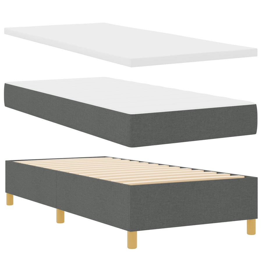 Boxspring Bed Met Matras Donkergrijs Eenpersoons Stof Blauw