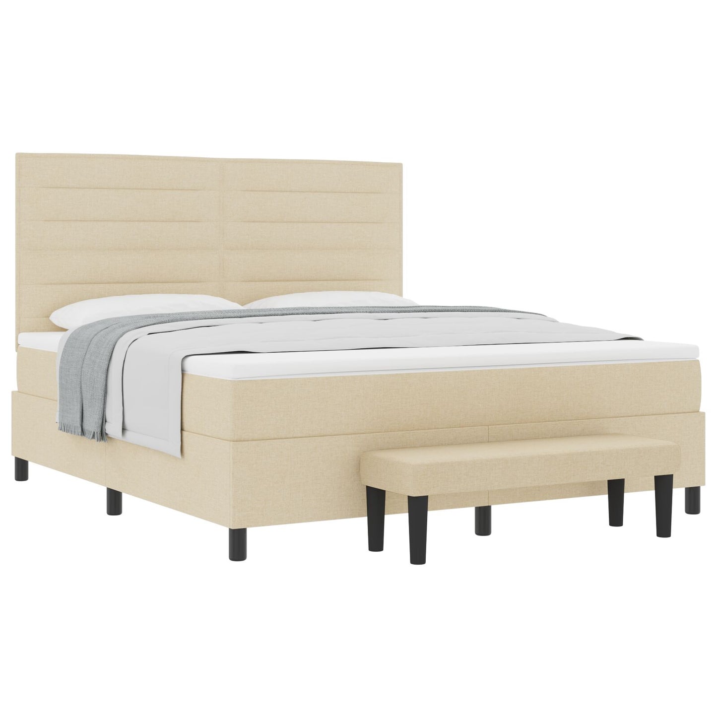 Boxspring Bed Met Matras & Bank Stof Crème 180 x 200 cm Lijnen ontwerp
