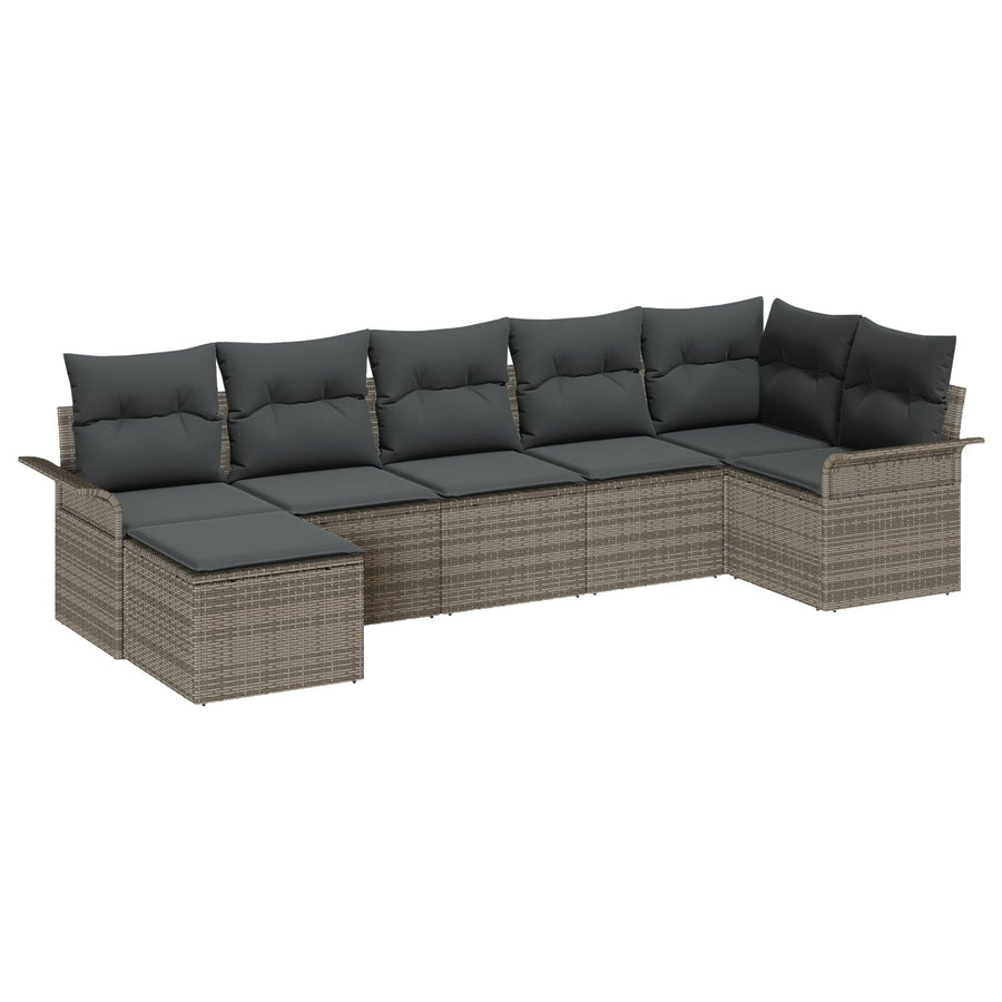 7-Delige Tuinsofa Set Met Kussens In Grijs Poly Rattan