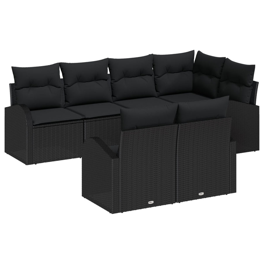 Tuin Sofa Set Set Van 7 Zwart Poly Rattan, Polyester Kussens