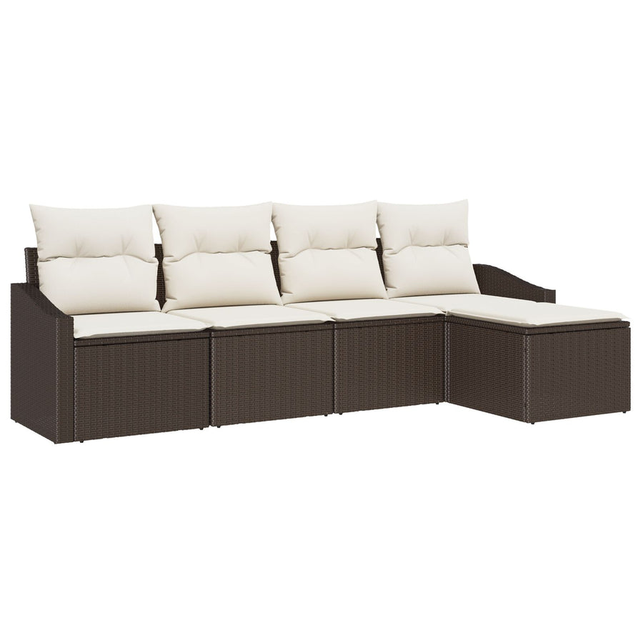 Tuin Sofa Set Set Van 5 Bruin Rattan Buiten Sectie Sofa Gegalvaniseerd Staal