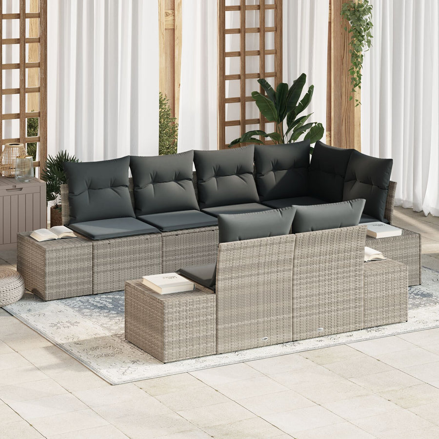 7-Delige Tuin Sofa Set Met Kussens Lichtgrijs Poly Rattan