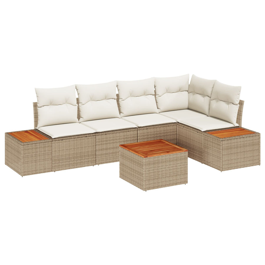 6-Delige Tuin Sofa Set Met Kussens Beige Poly Rattan Acacia