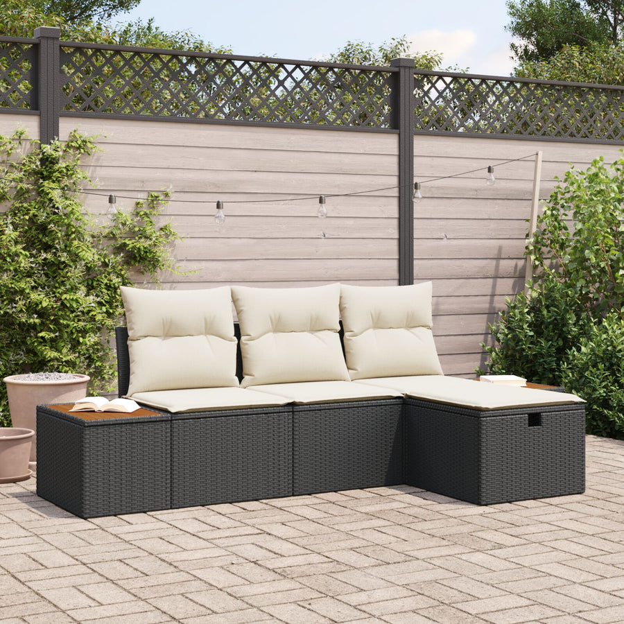 4-Delige Tuinbankset Met Kussens Zwart Poly Rattan