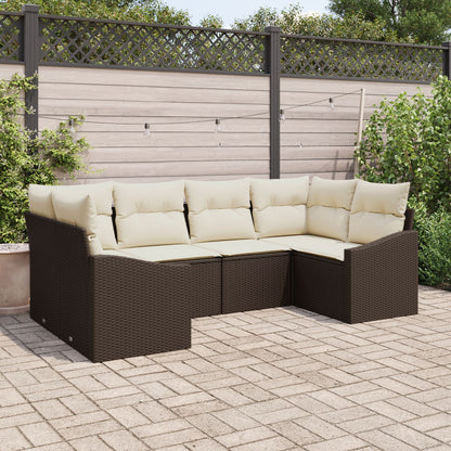 6-Delige Tuinsofa Set Met Kussens Bruin Poly Rattan