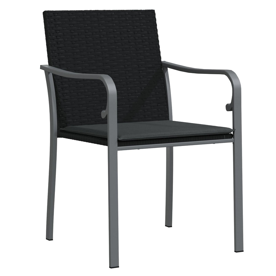 3-Delige Tuin Eettafelset Met Kussens - Poly Rattan 2-Zitter Zwart 80 cm