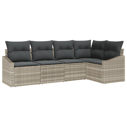 5 Delige Tuin Sofa Set Met Kussens Poly Rattan Lichtgrijs zonder tafel