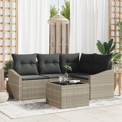 5-Delige Tuinsalonset Met Kussens Grijze Poly Rattan