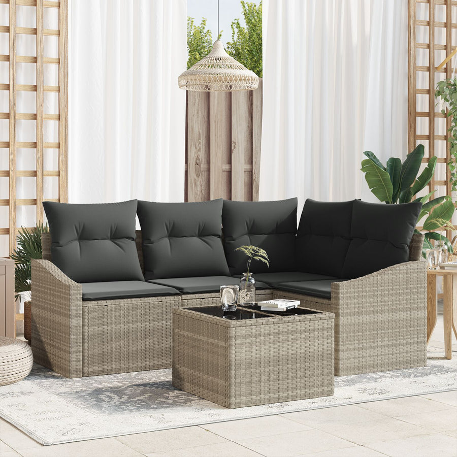 5-Delige Tuinsalonset Met Kussens Grijze Poly Rattan