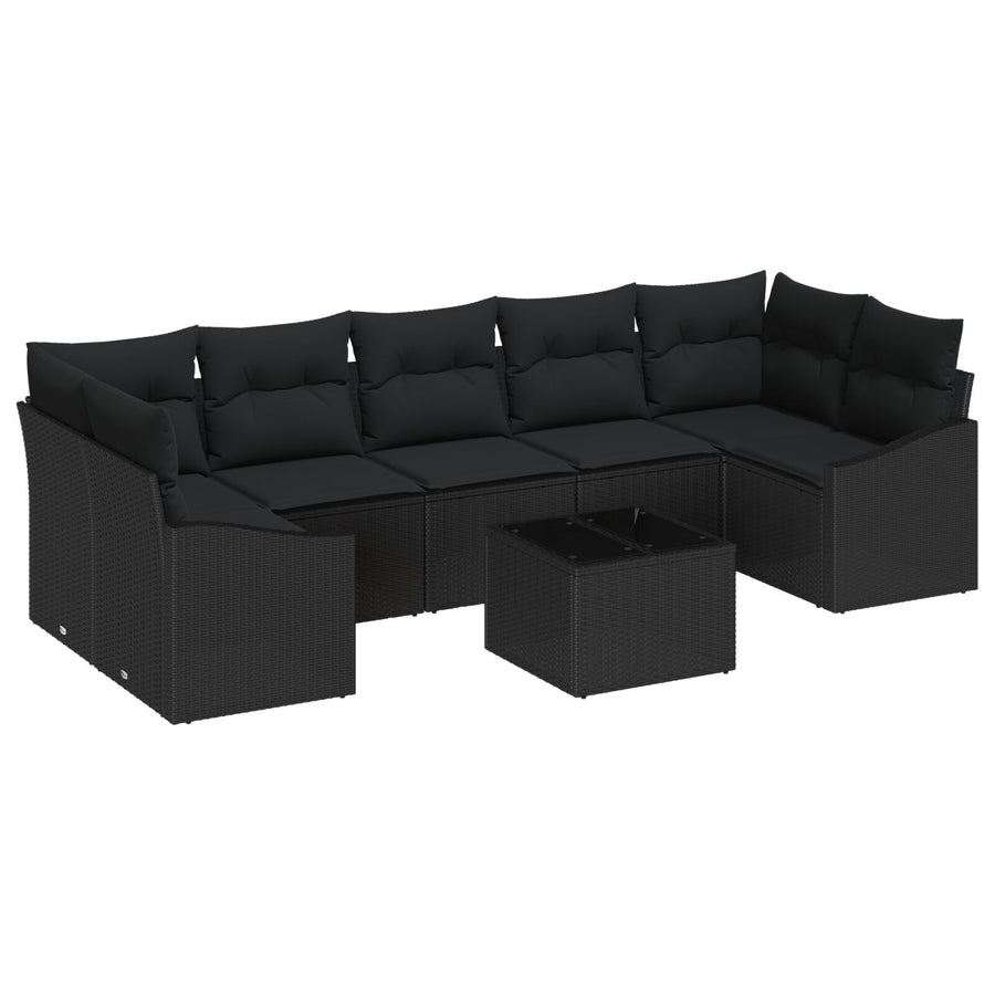 8-Delige Tuin Sofa Set Met Kussens Zwart Poly Rattan Gegalvaniseerd Staal
