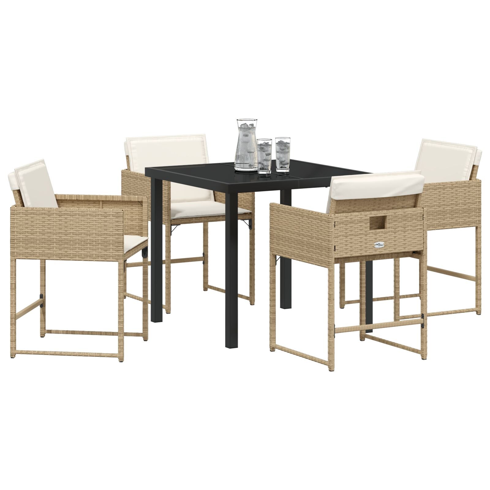 5-Delige Tuin Dinerset Met Kussens Beige Poly Rattan