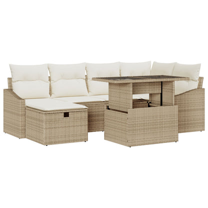 7-Delige Tuin Sofa Set Met Kussens Beige Poly Rattan