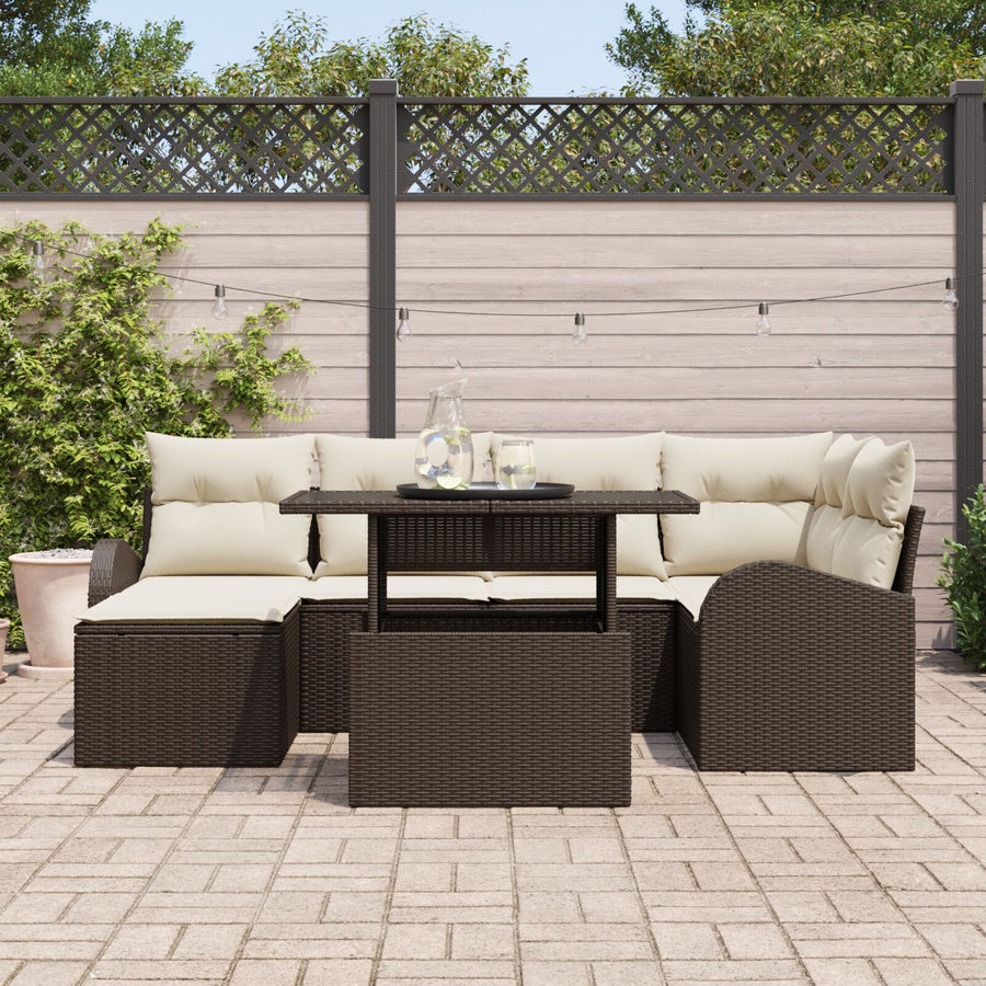 7-Delige Tuin Sofa Set Met Kussens Bruin Poly Riet