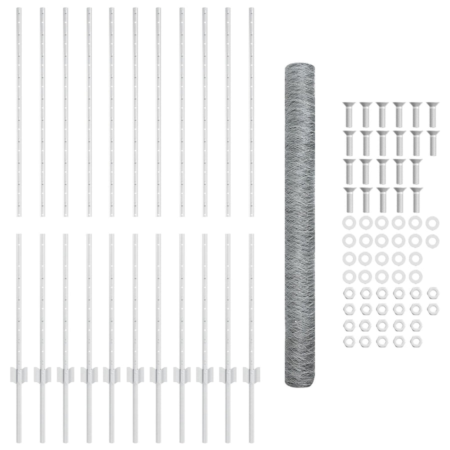 Omheining Palen 22 St U-Channel 140 Cm Gegalvaniseerd Staal,  Zeshoekige Omheining 1.4X25 M Gegalvaniseerd Staal