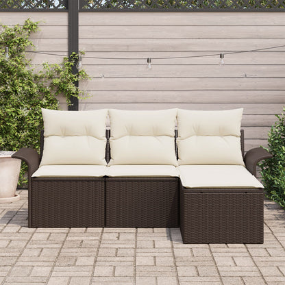 4-Delige Tuin Sofa Set Met Kussens Bruin Poly Rattan
