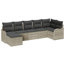 7 Delige Tuin Sofa Set met Kussens Lichtgrijs Poly Rattan, vidaXL 2-Zitter Tuin Sofa met Kussens Lichtgrijs Poly Rattan