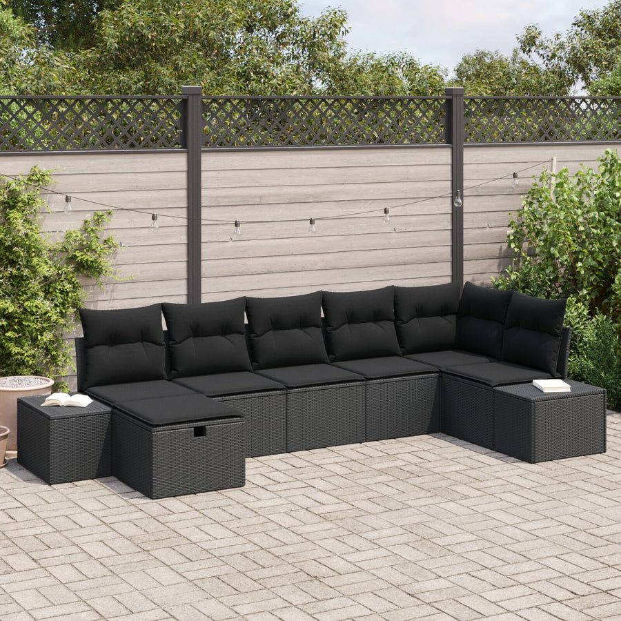 7-Delige Tuin Sofa Set Met Kussens Zwart Poly Rattan Wit