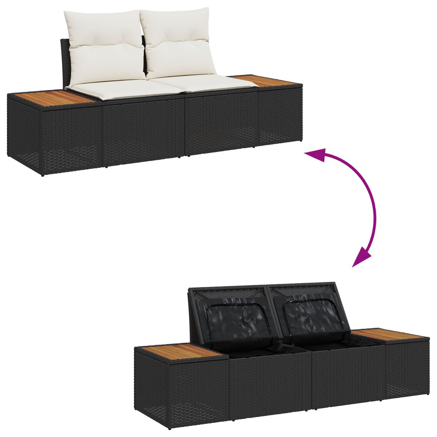 6-Delige Tuinbank Set Met Kussens Zwart Poly Rattan