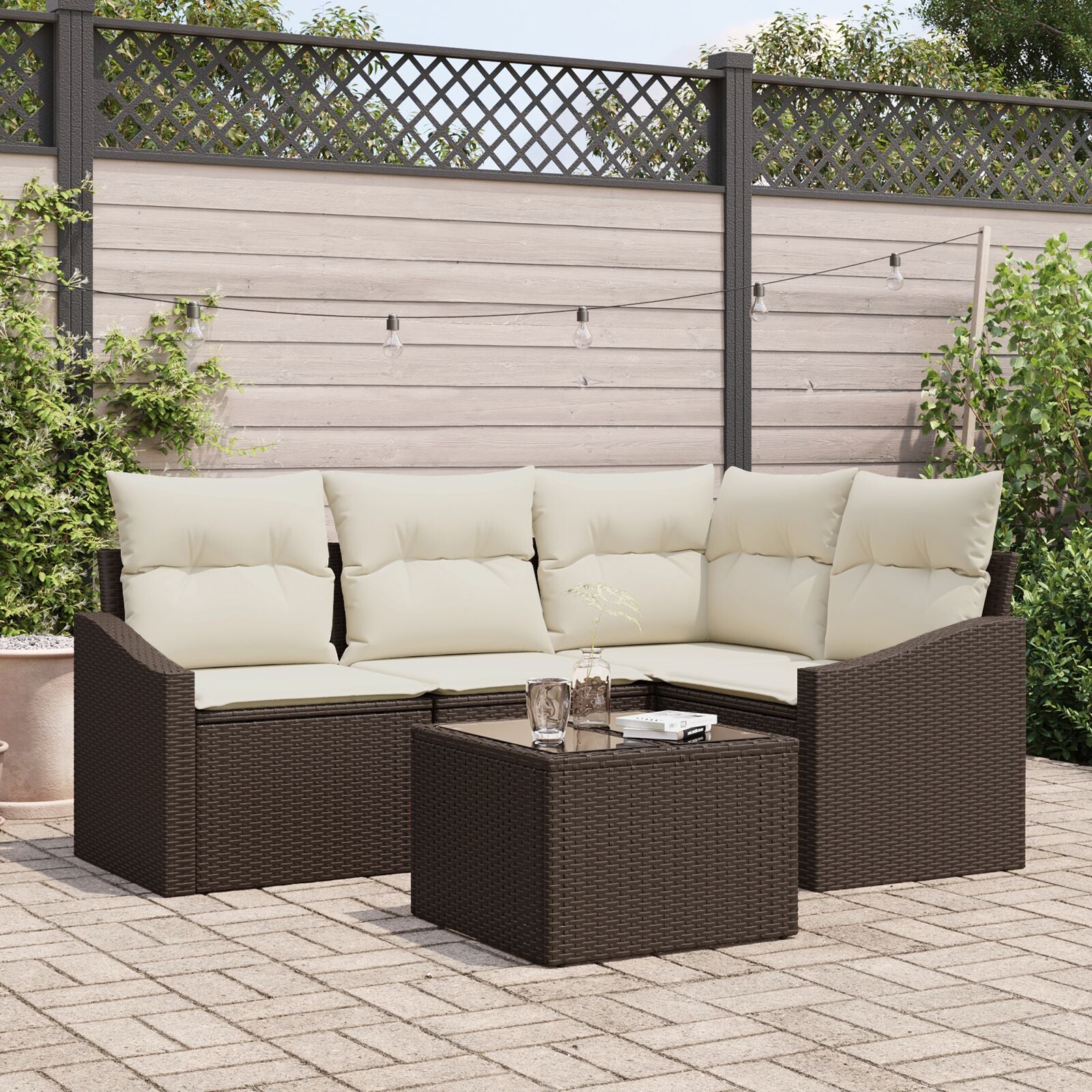 4-Delig Tuinbankstel Met Kussens Grijs Poly Rattan