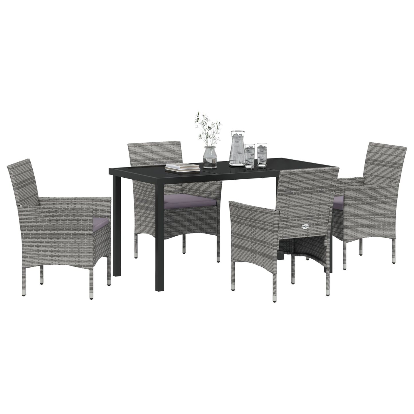 5-Delige Tuin Eetset Grijs Poly Rattan
