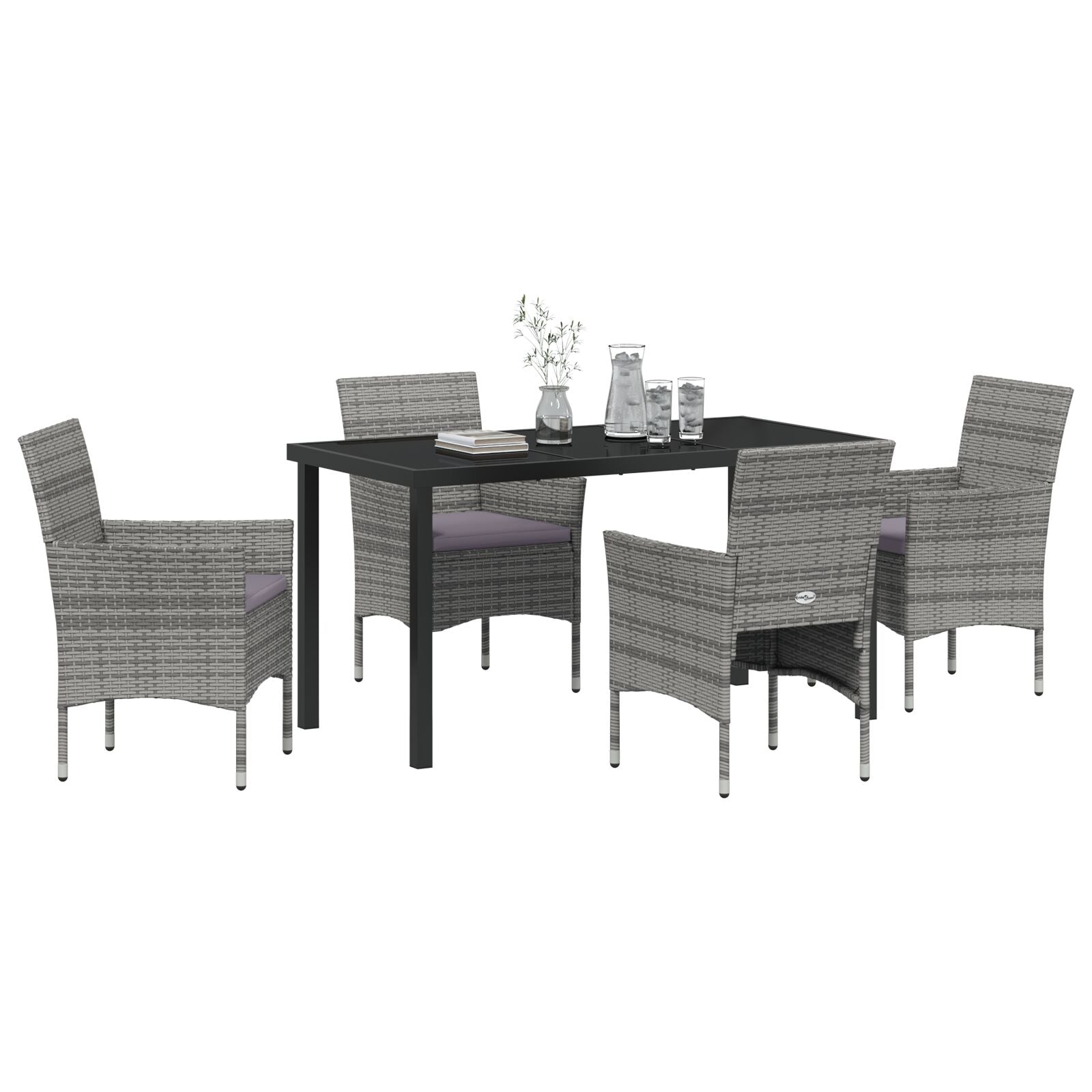 5-Delige Tuin Eetset Grijs Poly Rattan